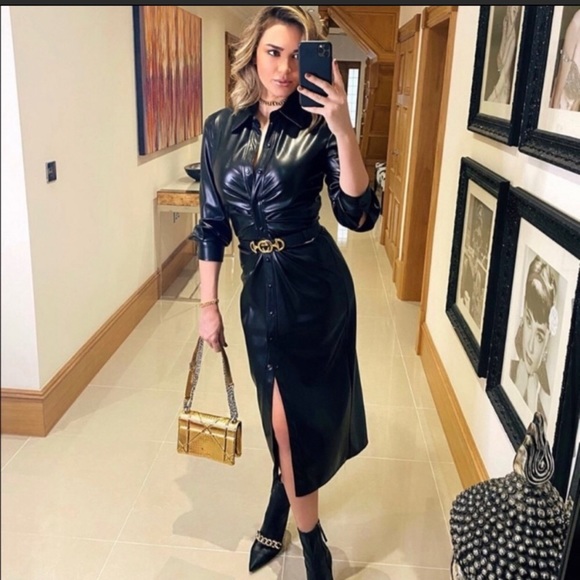 ZARA FAUX LEATHER MIDI DRESS BALCK BLOGGERES FAV - Picture 8 of 8
